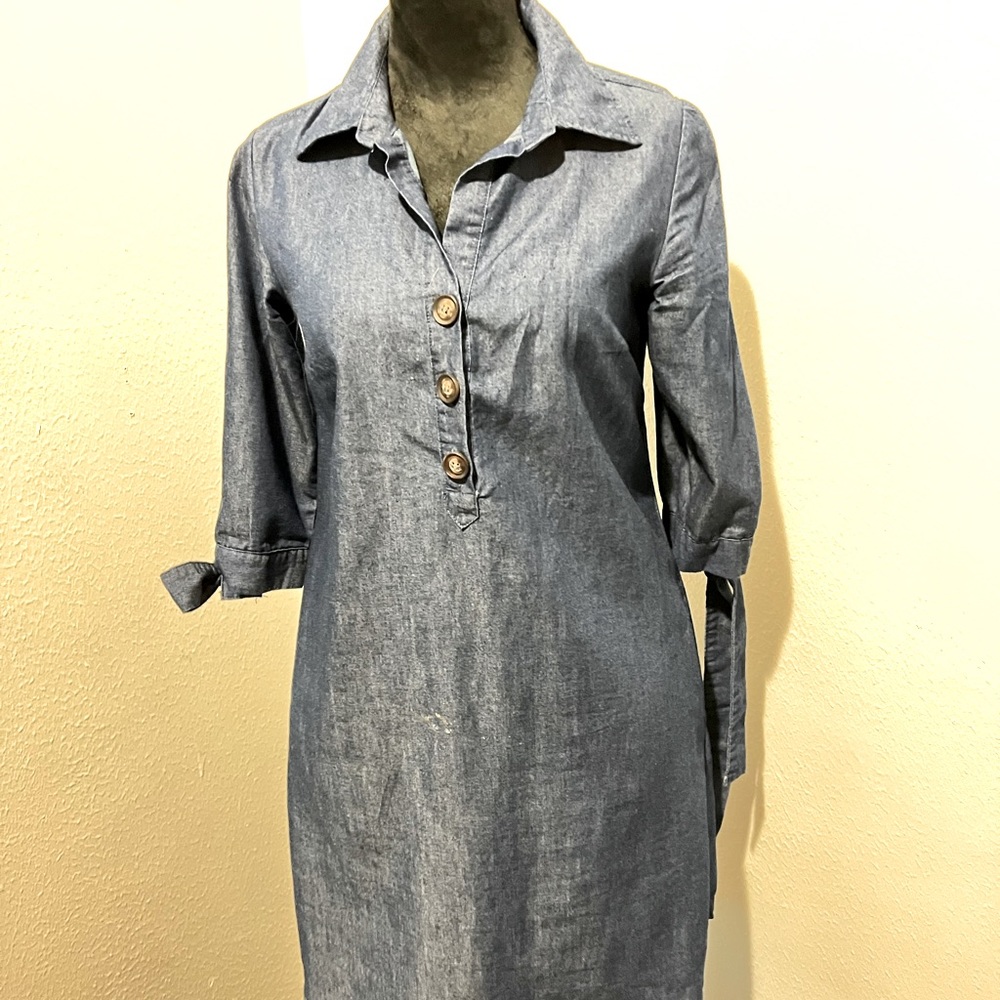 Denim dress.